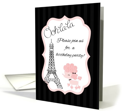 Paris Pink Poodle Eiffel Tower Birthday Party Invitation card (745859)