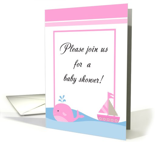 Pink Nautical Whale Sail Boat Baby Shower Invitation card (745871)