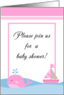 Pink Nautical Whale Sail Boat Baby Shower Invitation card