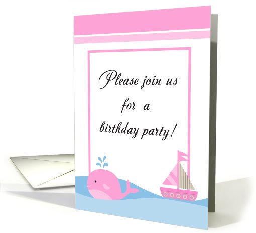 Pink Nautical Whale Sail Boat Birthday Party Invitation card (745873)