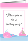 Pink Nautical Whale Sail Boat Birthday Party Invitation card