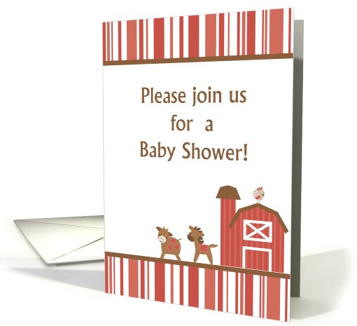Red Barn Farm Animals Cow Horse Rooster Baby Shower Invitation card