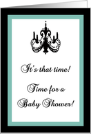 Chic Chandelier Blue and Black Baby Shower Invitation card