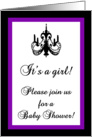 Chic Chandelier Royal Plum Purple and Black Baby Shower Invitation card