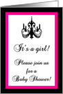 Chic Chandelier Hot Pink and Black Baby Shower Invitation card