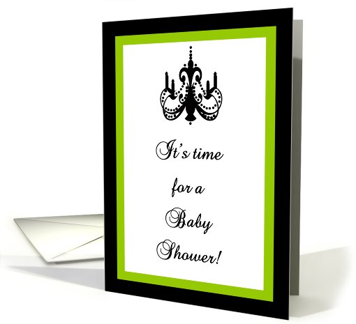 Chic Chandelier Lime Green and Black Baby Shower Invitation card