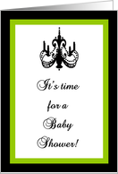 Chic Chandelier Lime Green and Black Baby Shower Invitation card