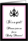 Chic Chandelier Light Chiffon Pink and Black Baby Shower Invitation card
