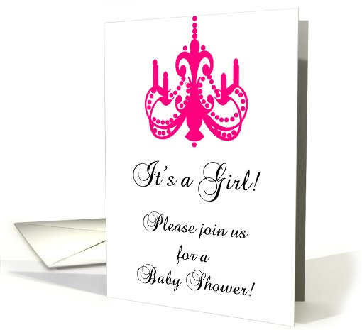 Chic Chandelier Hot Pink and White Baby Shower Invitation card