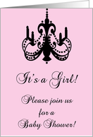 Chic Chandelier Light Chiffon Pink and Black Baby Shower Invitation card