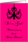 Chic Chandelier Hot Pink and Black Baby Shower Invitation card