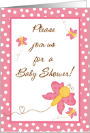 Triplets Baby Shower Invitation, Pink Butterfly with 3 Baby Butterflies card