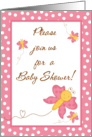 Triplets Baby Shower Invitation, Pink Butterfly with 3 Baby Butterflies card