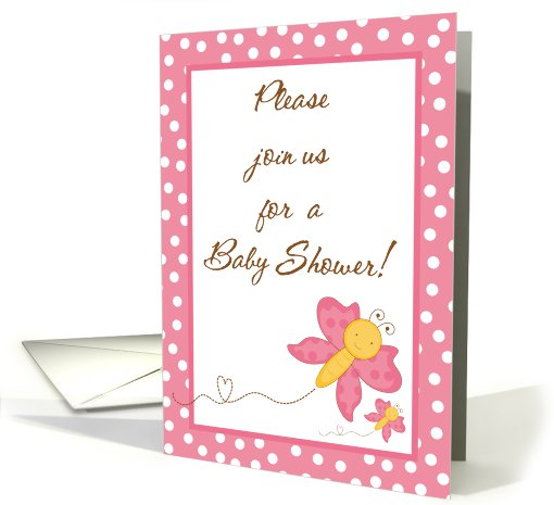 Baby Shower Invitation, Pink Butterfly with Baby Butterfly card