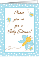 Triplets Baby Shower Invitation, Light Blue Butterfly with 3 Baby Butterflies card