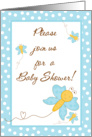 Triplets Baby Shower Invitation, Light Blue Butterfly with 3 Baby Butterflies card