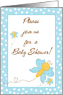 Twins Baby Shower Invitation, Light Blue Butterfly with 2 Baby Butterflies card