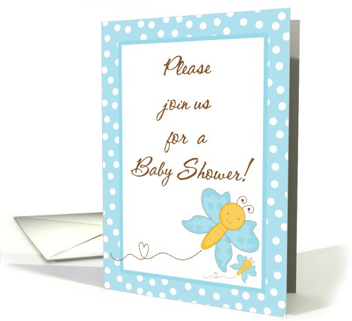 Baby Shower Invitation, Light Blue Butterfly with Baby Butterfly. card