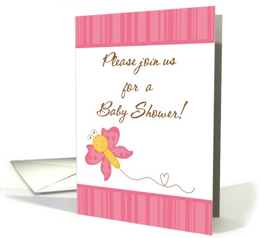 Pink Butterfly Spring Insect Baby Shower Invitation card (750662)