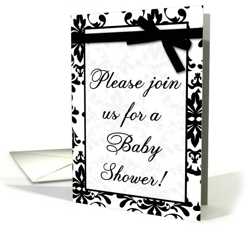 Baby Shower Invitation, Black and White Damask Lace Print... (750695)