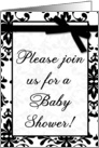 Baby Shower Invitation, Black and White Damask Lace Print Fabric Pattern Look card