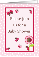 Baby Shower Invitation, Pink Berry Garden Butterfly Lady Bug Flower card