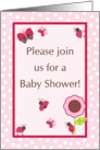 Baby Shower Invitation, Pink Berry Garden Butterfly Lady Bug Flower card