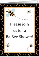 Triplets Baby Shower Invitation, Buzzing Honey Bumble Bee with # Baby Bees. card