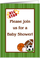 All Star MVP Sports Balls Football Basketball Baseball Soccer Baby Shower Invitation card