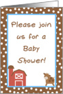 Farm Blue Barn Moo Cow Baby Shower Invitation card