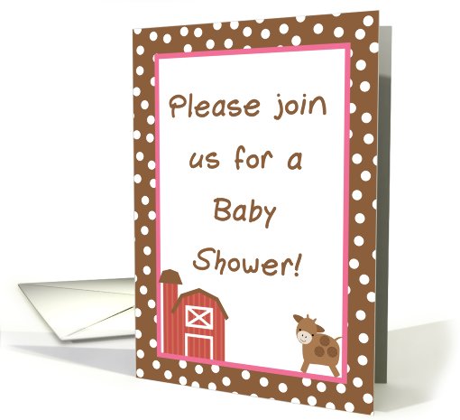 Farm Pink Barn Moo Cow Baby Shower Invitation card (752544)