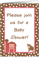 Farm Pink Barn Moo Cow Baby Shower Invitation card