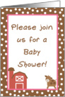 Farm Pink Barn Moo Cow Baby Shower Invitation card