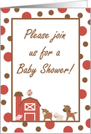 Farm Red Barn Cow Sheep Horse Pig Rooster Farm Animals Baby Shower Invitation card