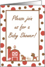 Farm Red Barn Cow Sheep Horse Pig Rooster Farm Animals Baby Shower Invitation card