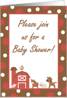 Farm Red Barn Moo Cow Sheep Horse Pig Rooster Farm Animals Baby Shower Invitation card