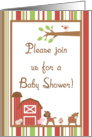 Farm Red Barn Horse Pony Bird Sheep Pig Rooster Cow Farm Animals Baby Shower Invitation card