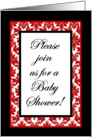 Red and Black Damask Lace Print Fabric Pattern Baby Shower Invitation card