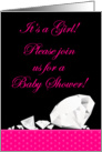 Hot Pink and Black Polka Dot Diamond like Bling Baby Shower Invitation Girl card