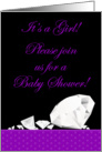 Plum Royal Purple and Black Polka Dot Diamond like Bling Baby Shower Invitation, Girl card