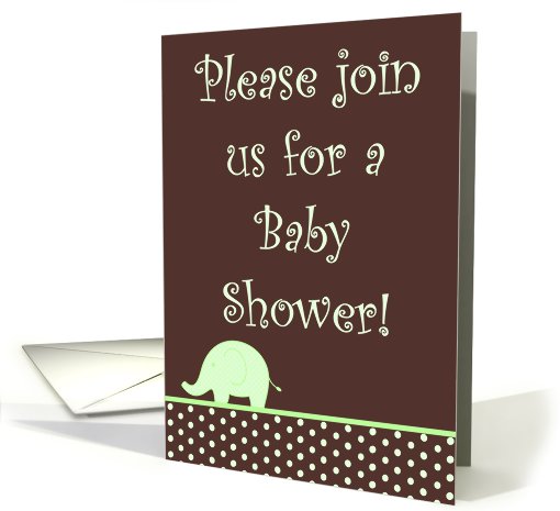 Green Gender Neutral Elephant Polka Dot Baby Shower Invitation card