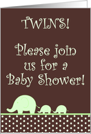 Green Gender Neutral Elephant TWINS Polka Dot Baby Shower Invitation card