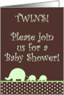 Green Gender Neutral Elephant TWINS Polka Dot Baby Shower Invitation card