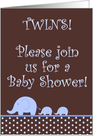 Boy Blue Elephant TWINS Polka Dot Baby Shower Invitation card
