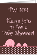 Girl Pink Elephant TWINS Polka Dot Baby Shower Invitation card