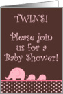 Girl Pink Elephant TWINS Polka Dot Baby Shower Invitation card