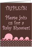 Girl Pink Elephant TRIPLETS Polka Dot Baby Shower Invitation card