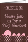 Girl Pink Elephant TRIPLETS Polka Dot Baby Shower Invitation card