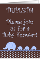 Boy Blue Elephant TRIPLETS Polka Dot Baby Shower Invitation card