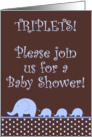 Boy Blue Elephant TRIPLETS Polka Dot Baby Shower Invitation card